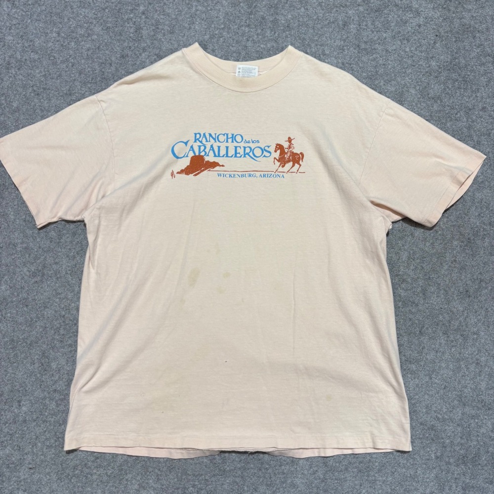 Vintage Hanes Beefy-T Rancho de los Caballeros Arizona Graphic T-Shirt XL‎ Cream